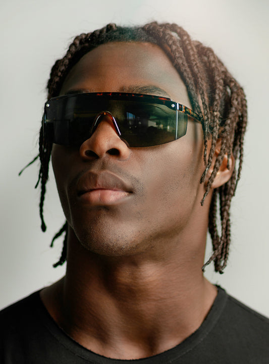 Broad M Brown Tortoise with Green Lenses