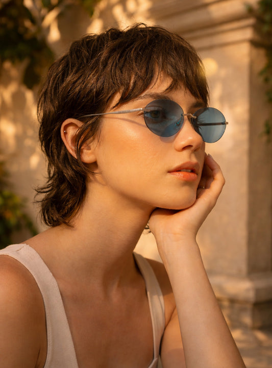 Elenova Silver with Blue Lenses